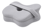 Aveland Butterfly Knee Pillow in heather grey ribbed knit — contoured side-sleeper shape with elastic retention strap, shown on a clean background