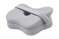 Aveland Butterfly Knee Pillow in heather grey ribbed knit — contoured side-sleeper shape with elastic retention strap, on a clean background
