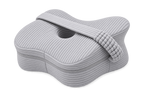 Aveland Butterfly Knee Pillow in heather grey ribbed knit — contoured side-sleeper shape with elastic retention strap, on a clean background
