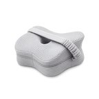 Aveland Butterfly Knee Pillow in heather grey ribbed knit, showing the contoured shape and elastic retention strap