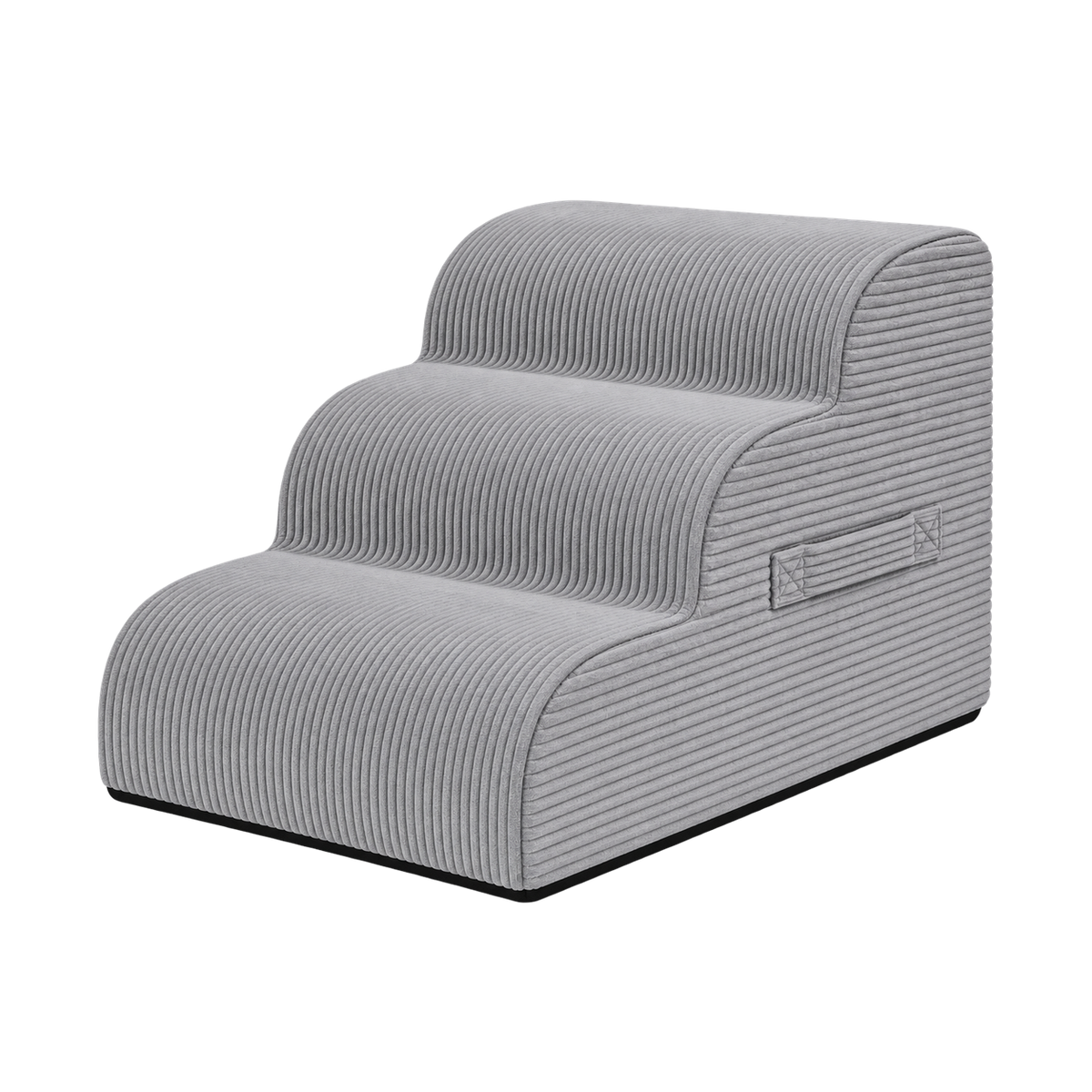Aveland Pet Stairs — product card, grey 3-step foam pet stairs with removable corduroy cover on a clean background