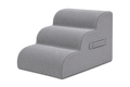 Aveland Pet Stairs — grey 3-step foam pet stairs with removable corduroy cover, front three-quarter view on a clean background