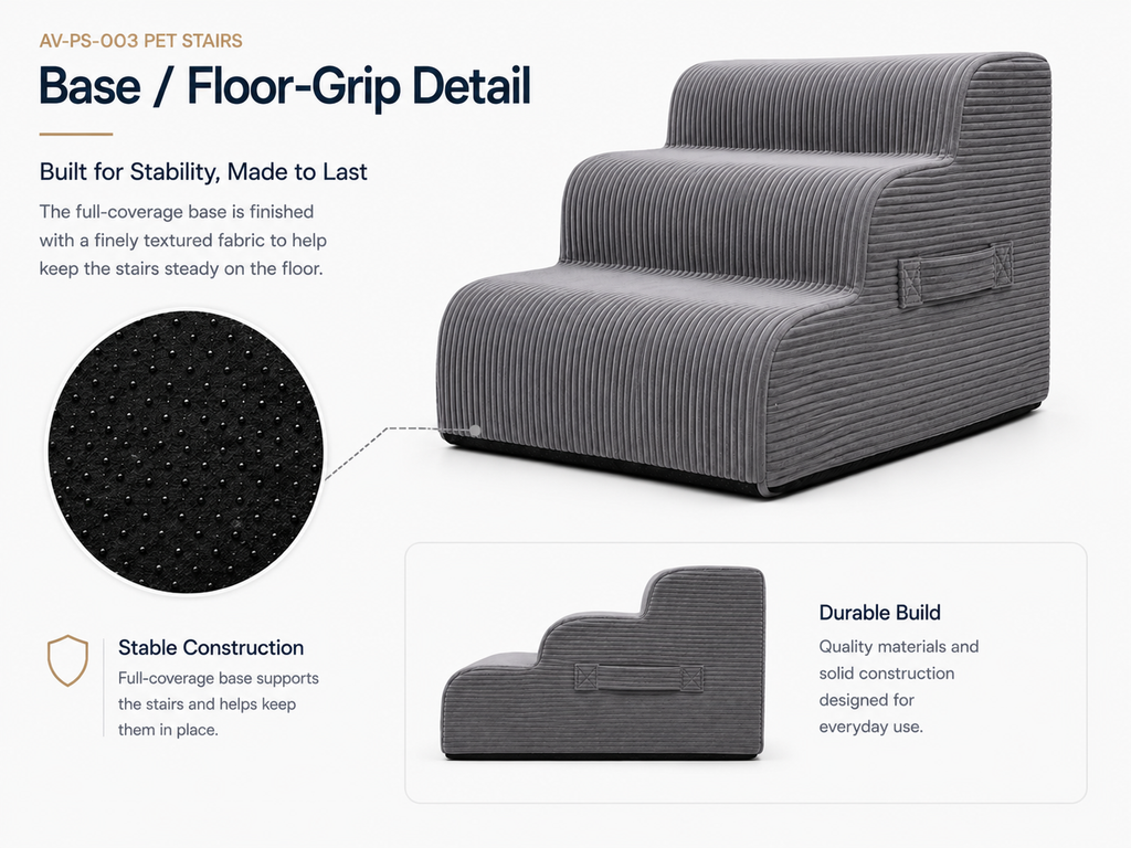 Aveland Pet Stairs base and floor-grip detail
