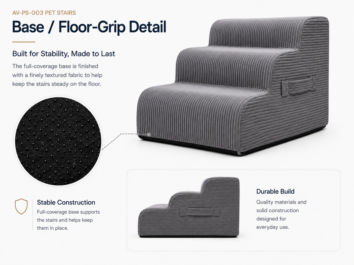 Aveland Pet Stairs base and floor-grip detail