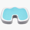Coccyx Seat Cushion — full product, grey cover with a white mesh and aqua gel top and a deep U-shaped cut-out at the back