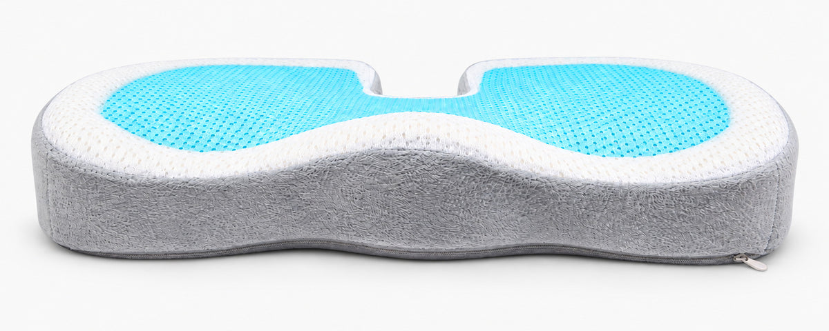 Side profile of the seat cushion showing raised sides and a dipped centre