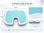 Dimensions and fit: width 45 cm, depth 36.5 cm, 7 cm height at the back. Approximate measurements. The cut-out faces the seat back in use.