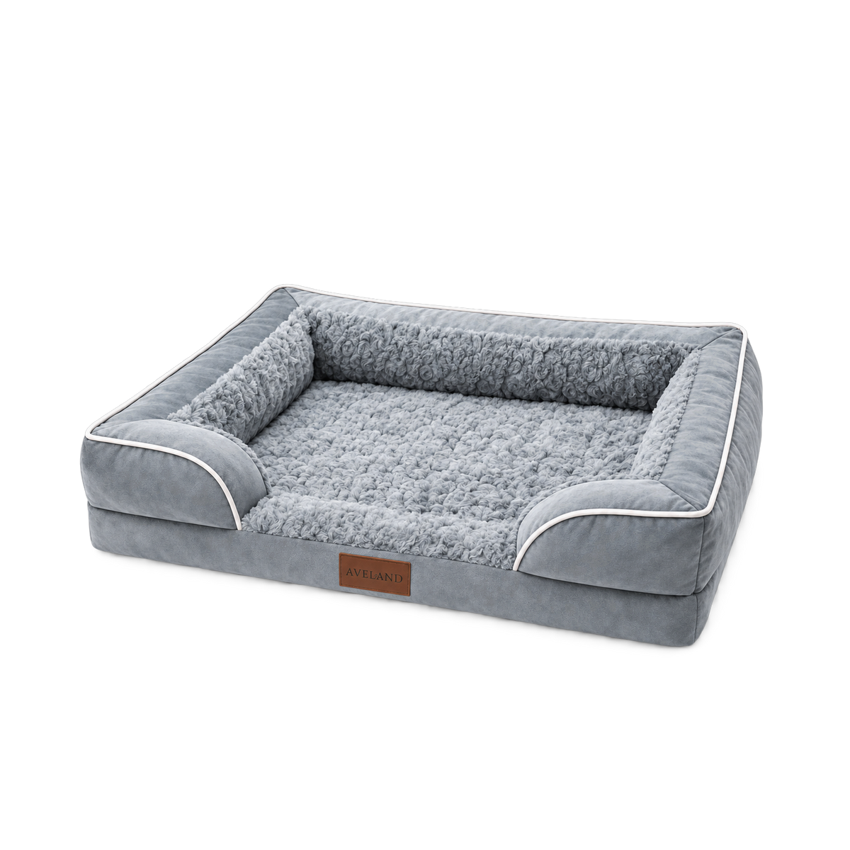Aveland Bolster Dog Bed in grey, three-sided bolster sofa style
