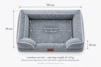 Dimensions diagram: external 90 x 70 x 20 cm, sleeping area 70 x 46 cm; a medium-size bed for dogs roughly 10 to 25 kg