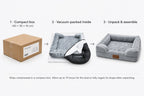 How it arrives: compact 40 x 30 x 18 cm box, vacuum-packed components, then unpacked and assembled